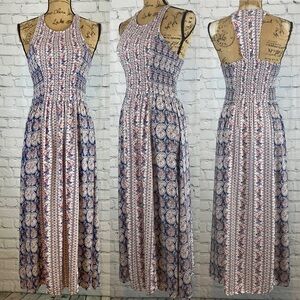 Japna Boho Floral Paisley Print Smocked Racerback Dress